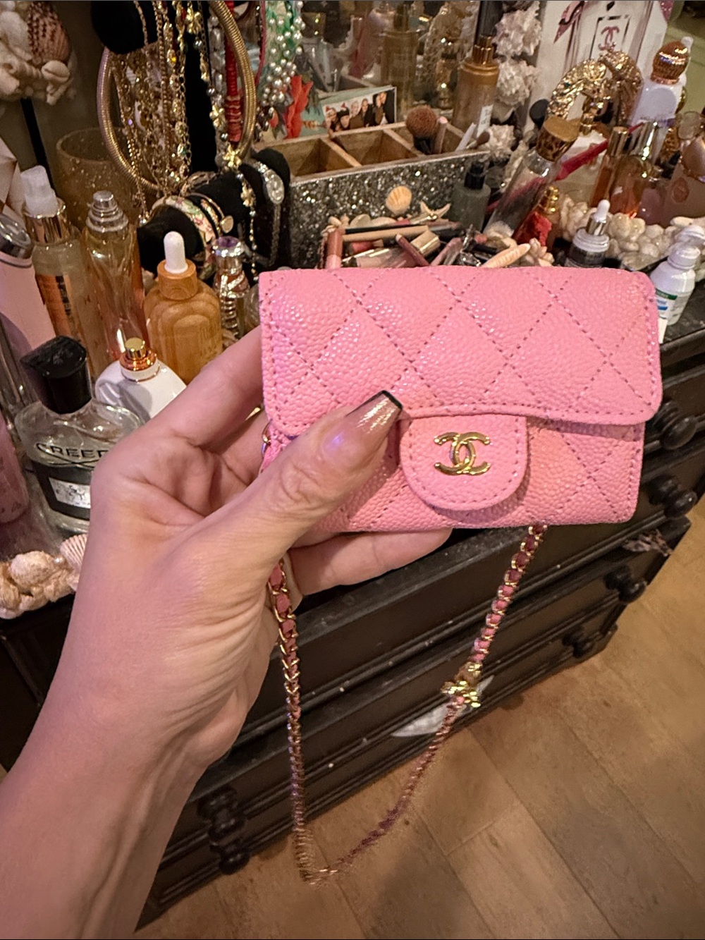 CHANEL Pink Quilted Mini Wallet on Chain